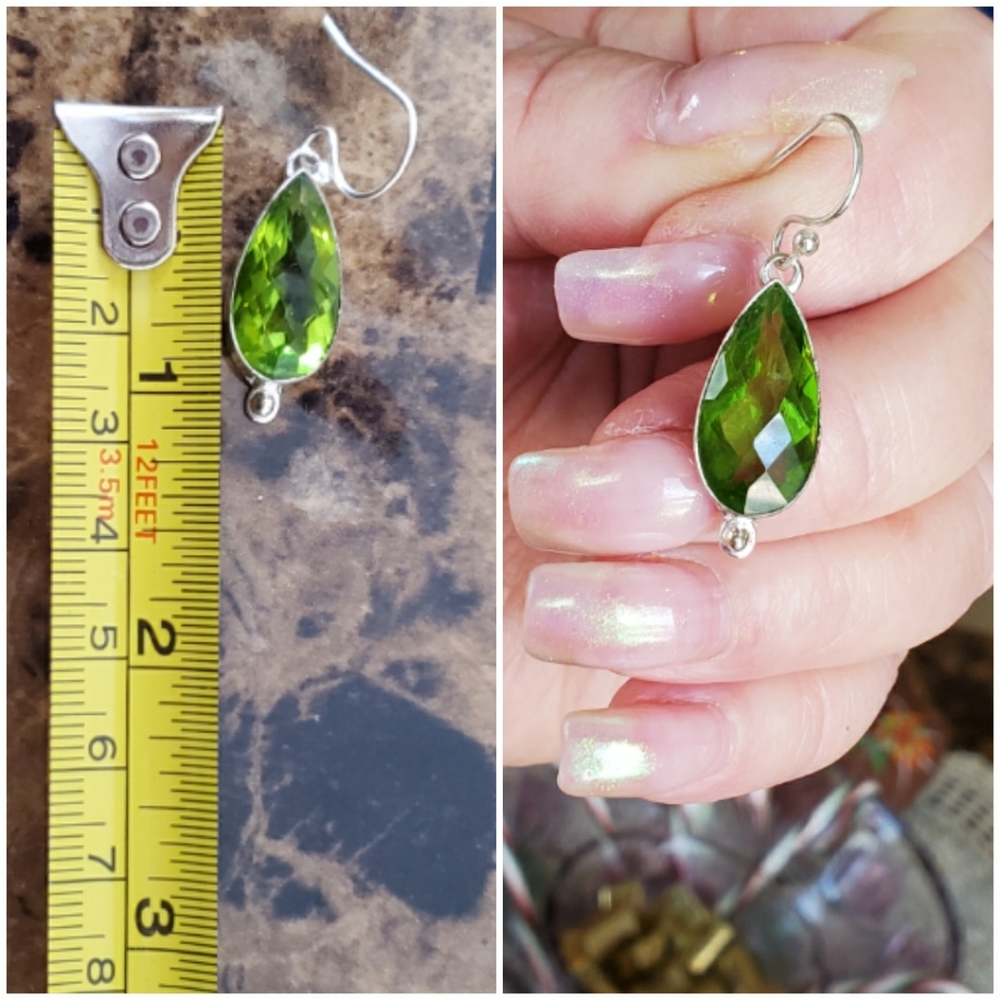 Genuine 14cttw Faceted Peridot Earrings 1.10" long - Picture 5 of 5
